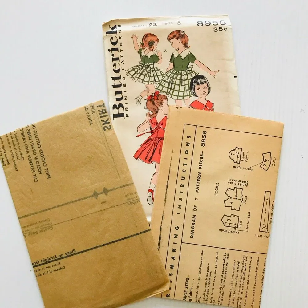 Vintage 1960's Butterick Sewing Pattern 8955 Girls Dress Full Ruffle Skirt Sz 3
